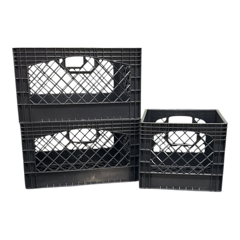 Juggernaut Storage Milk Crate Bundle 2-24qt and 1-16qt, Black