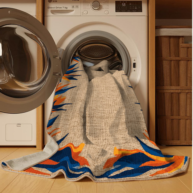 Machine Washable Botanical Brown Area Rug, Square 7'