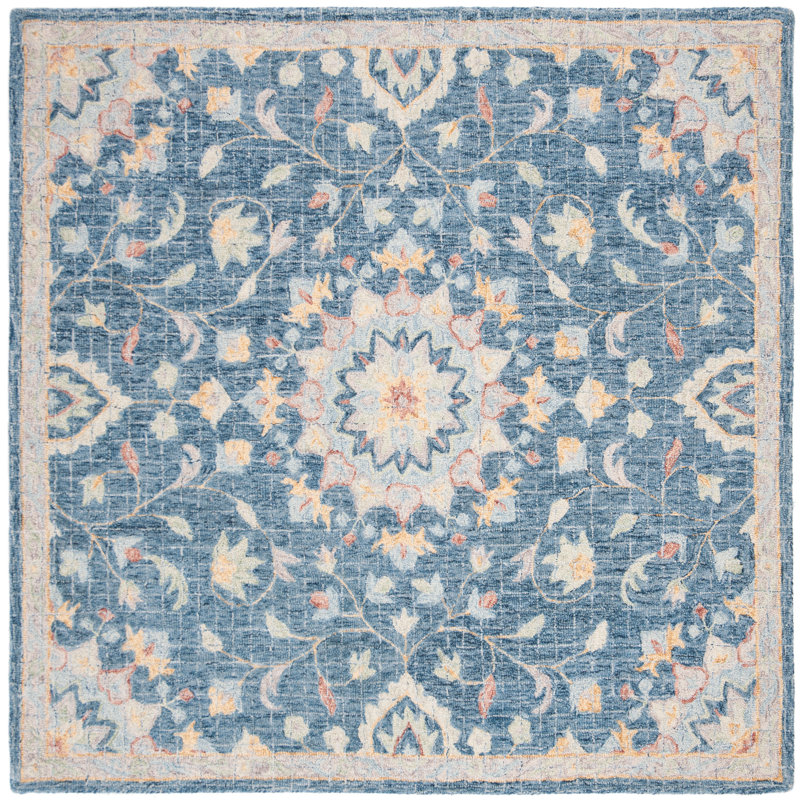Luitpold Hand Tufted Wool Floral Rug, Square 6'