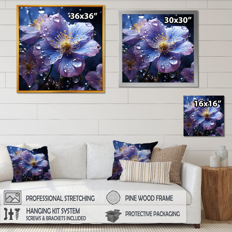 Les violettes sont intégrées dans une reproduction mixte sur toile, H 30 po x l 30 po x P 1 po, Cadre flottant doré