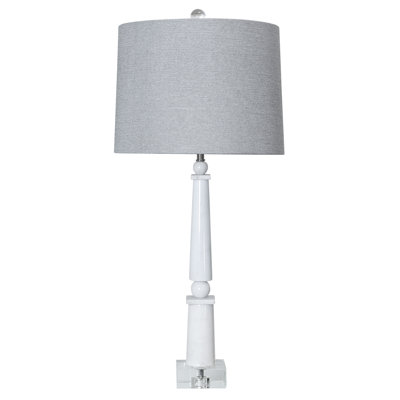 Rudy Table Lamp - White Finish on Marble with Crystal Base - Hardback Shade