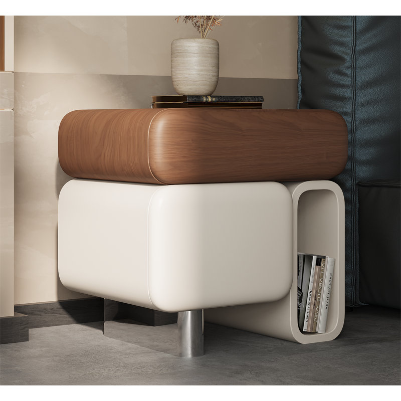 Partenie Modern Wood Nightstand With Drawer Cabinet and Shelf, 1