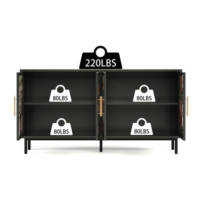 60.3" With 4 Doors For Buffet Cabinets, Glazed Painting Art Storage Cabinets, American Retro Control Console Table Decorative Cabinets, Living Room, Bedroom, Dining Room