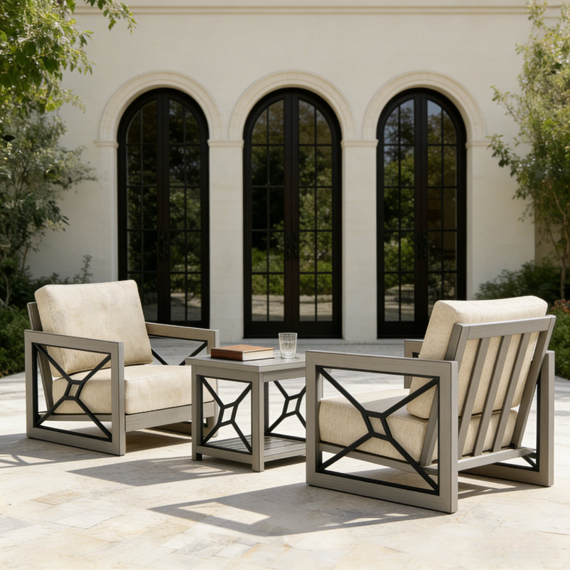 Marindo Aluminum 2 Person Patio Conversation Seating Group With Sunbrella® Cushions