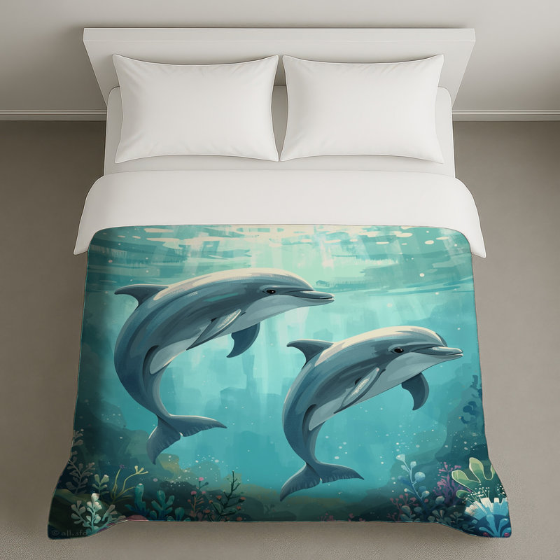 Housses de couette dauphins sous l'eau, Très grand lit