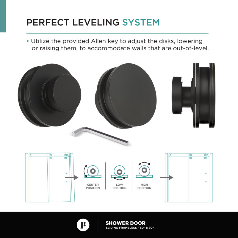 60'' W X 80'' H Double Sliding Frameless Shower Door, Black