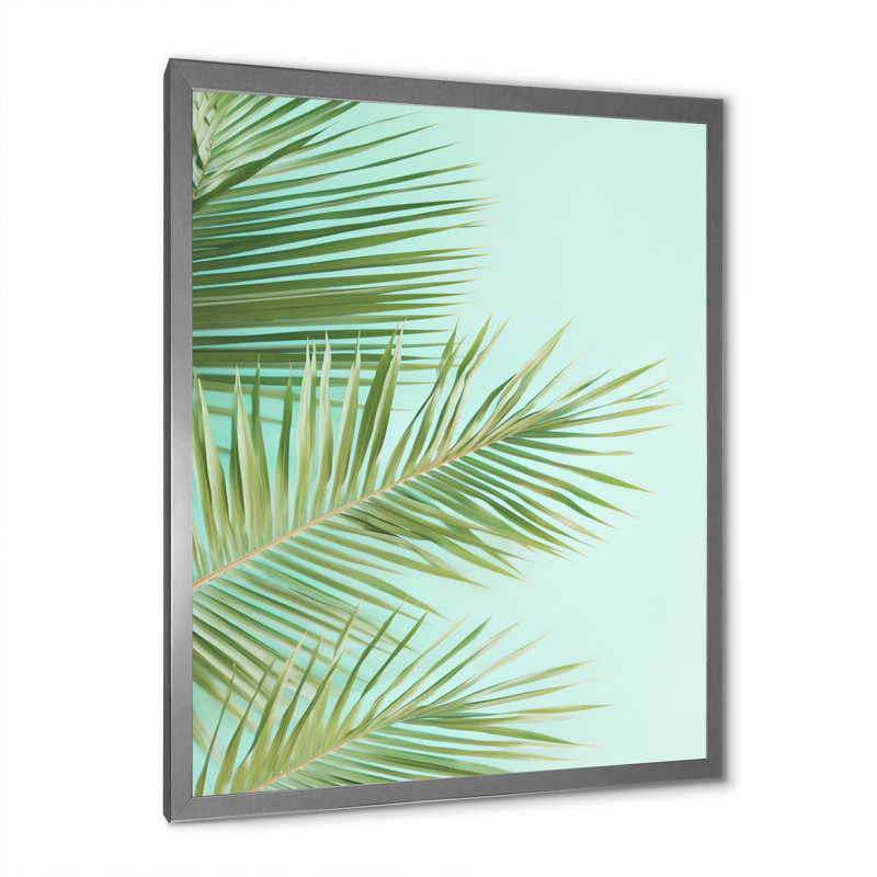 Illustration de feuilles de palmiers tropicaux, reproduction sur toile, H 20 po x l 12 po x P 1 po, Cadre simple argenté