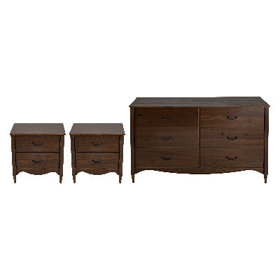 Ensemble de chambre à coucher en bois massif 3 pièces Brixton avec commode 6 tiroirs et 2 tables de chevet