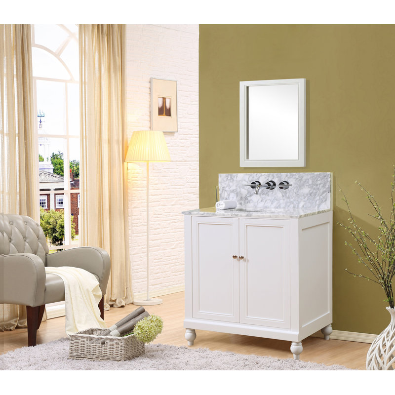 Ensemble de meuble-lavabo simple 32 po, Marbre de Carrare blanc