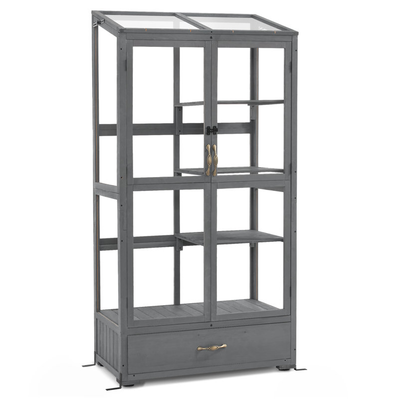Cold Frame Greenhouse,3 Tier Garden Cold Frame with Drawer and Shelves, Dark Gray