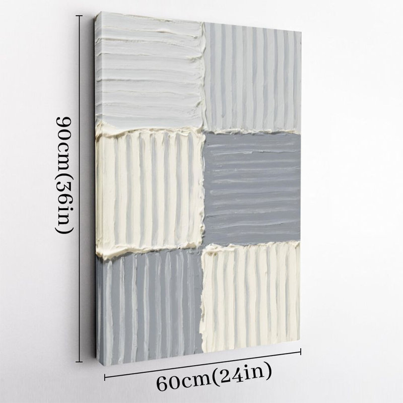 Art mural sur toile encadré en 2 dimensions, géométrie abstraite, blocs de couleur dégradés gris et blanc, impression sur toile de style minimaliste, décoration idéale pour la salle de peinture, cadeau idéal, prêt à accrocher