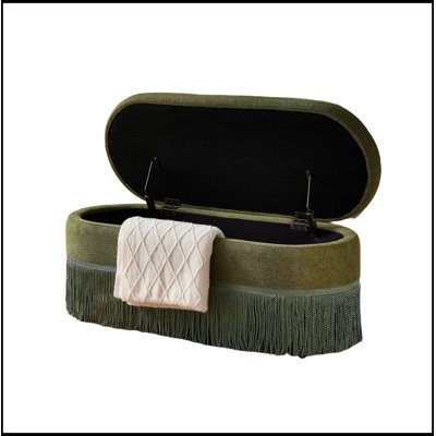 Banc ovale rembourré avec rangement rabattable et pieds robustes