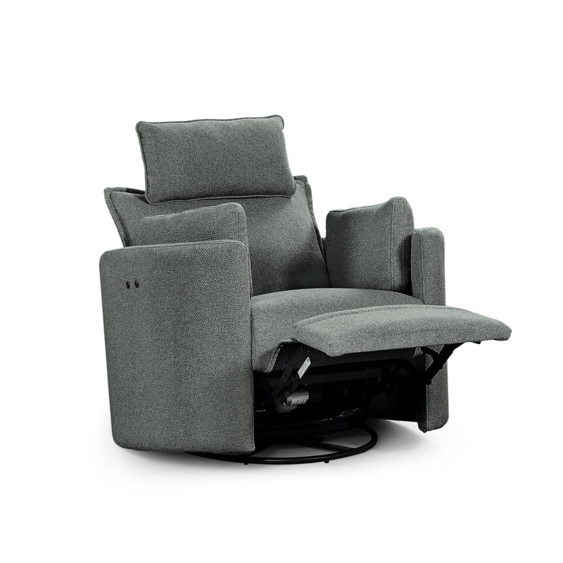 Cozy Soft Swivel Power Recliner with Adjustable Headrest and Footrest, Light Grey