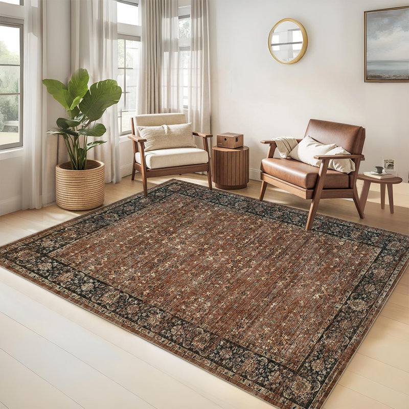 Machine Washable Area Rugs for Living Room, Floral Rugs Oriental Vintage Rugs Distressed Non Slip Stain Resistant Soft Low Pile Carpet for Bedroom Dining Room Nursery Kids Room
