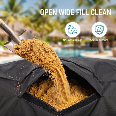 Pied de parasol pour parasol double face de 2,4 à 3,7 m, en tissu Oxford enduit de PVC 600D, lesté jusqu'à 145 kg de sable, support de parasol tous temps pour terrasse, jardin, piscine et pelouse.