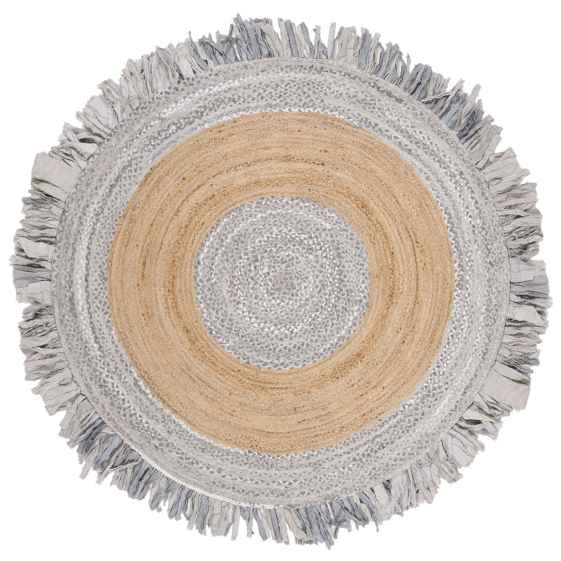 Tapis en coton / jute tissé à la main gris clair / naturel Colson, Rond 8 pi