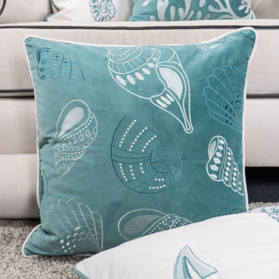  Embroidery Seashell Velvet Throw Pillow