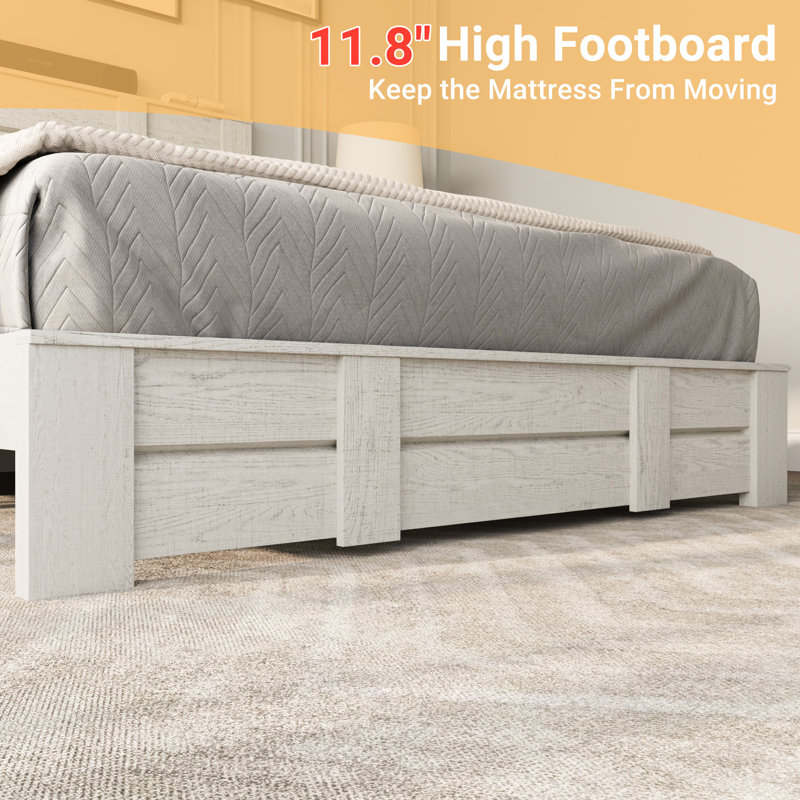 Queen Size Wood Bed Frame With Tall Headboard, Farmhouse Platform Bed With Solid Wood Slats Support, No Box Spring Needed