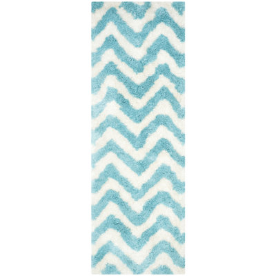 Tapis ivoire / bleu en coton touffeté à la main à chevrons Barcelona