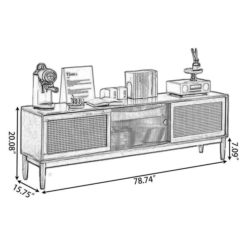 78.74" Nut-brown Solid Wood+Rattan+Glass TVStands, Brun noisette, 78.74"