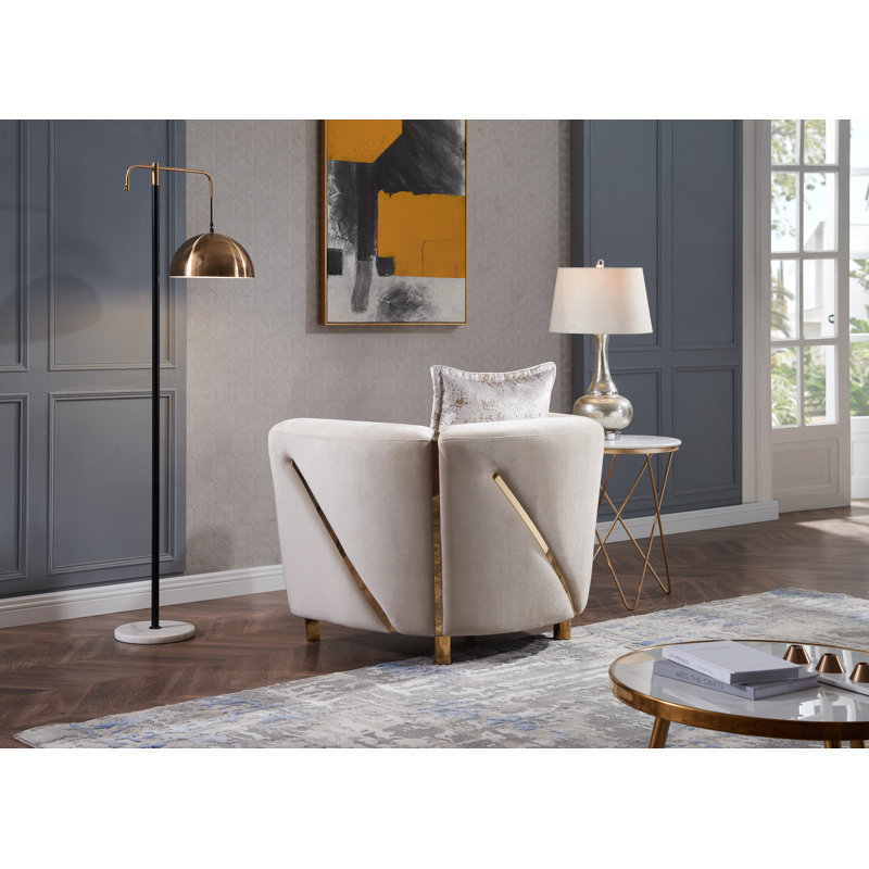 Nahri 41.2'' Velvet Accent chair,Living room chair,Arm chair,Bedroom chair,Club chair, Beige Velvet