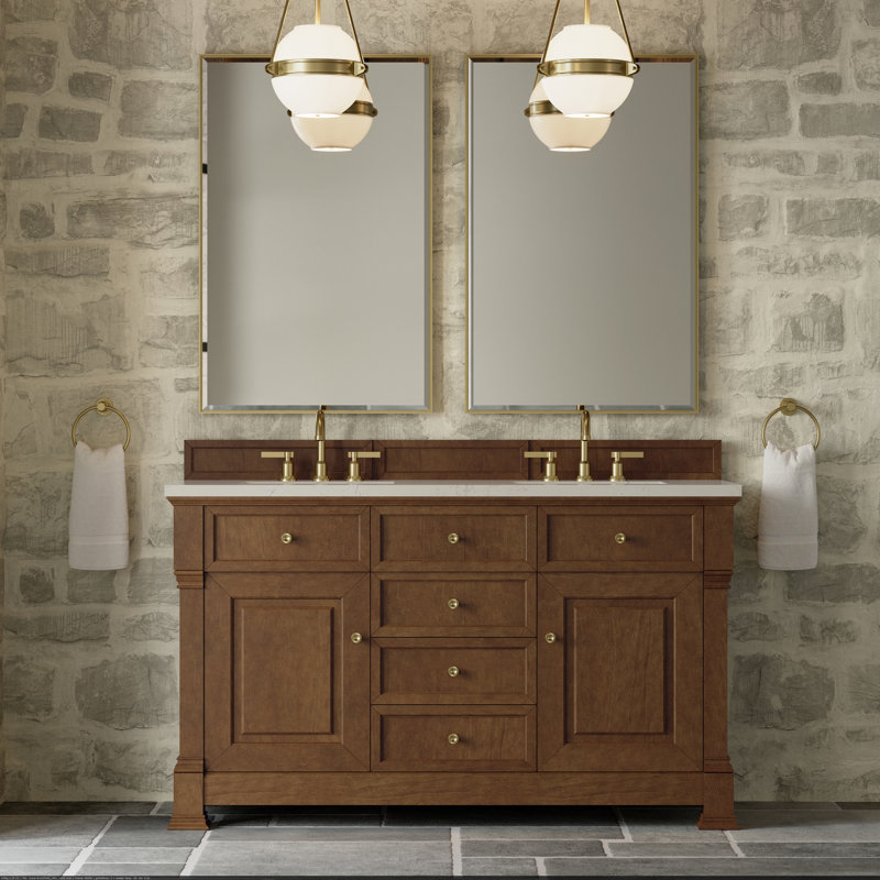 Meuble-lavabo double l 60 po Brookfield, Chêne miel, Siberian, À entraxe