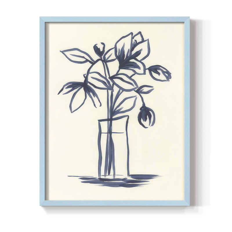 «Indigo Bud Vase II», reproduction encadrée - bois massif, Bleu, H 15 po x l 12 po
