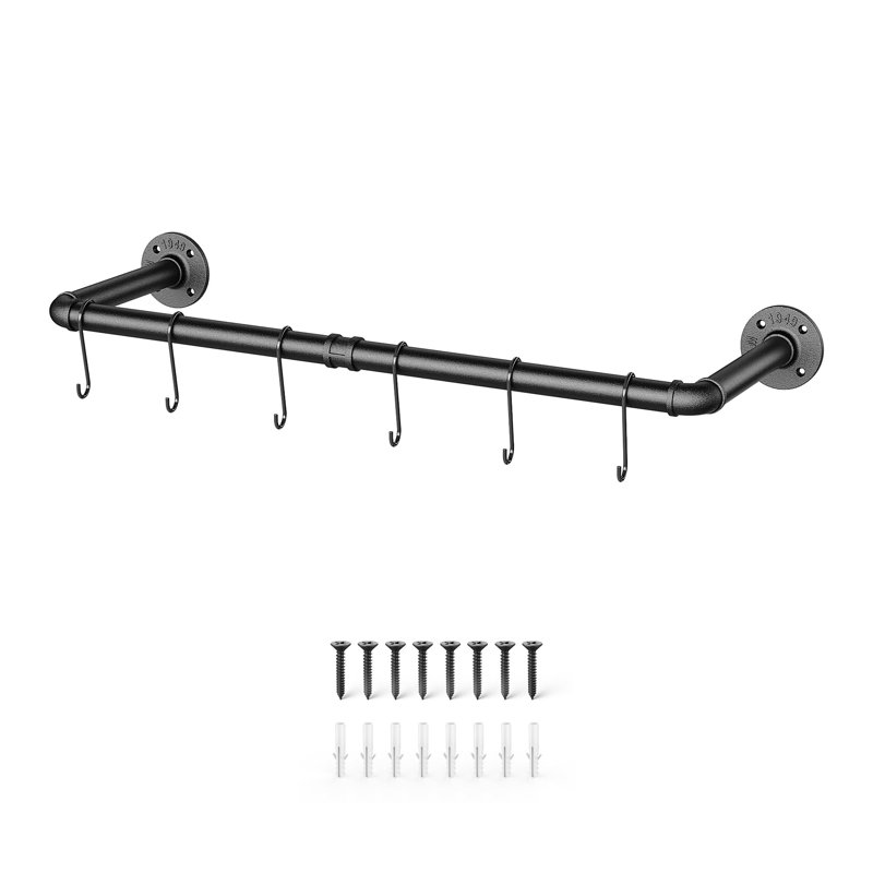 Wall Mounted Industrial Pipe Clothes Rack – Set of 2, 38.4" Heavy Duty Iron Pipe Garment Rail, Multi-Purpose Hanging Rod for Laundry Room & Closet Storage