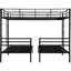 Lit superposé double au-dessus d'un lit double en métal avec barrière verticale, barrière, garde-corps à quatre côtés et tablette pour utilisation familiale, rangement triple noir