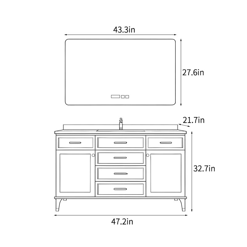 Meuble-lavabo Nordic, Beige, H 32,7 po x l 47,2 po x P 21,7 po