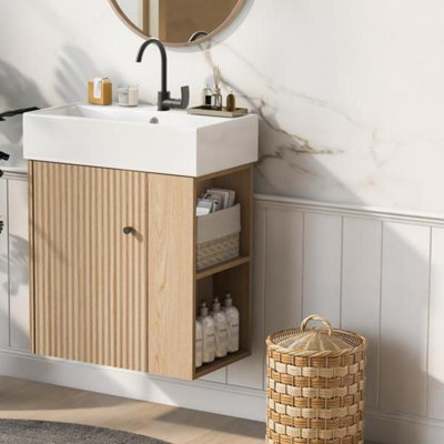 Meuble-lavabo flottant moderne de 21,6 po avec lavabo en céramique - parfait pour les petites salles de bain, rangement à droite