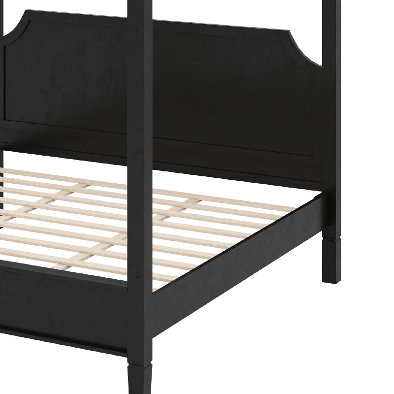 Lit plateforme à baldaquin en bois avec tête de lit et pieds de support, Queen, Black