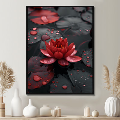 Romantic Red Black Lotus Pond Photo III - Lotus Wall Art Print