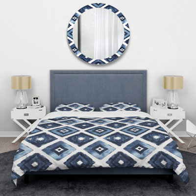 Navy White Diamond Patterns II - Transitional Duvet Cover Set