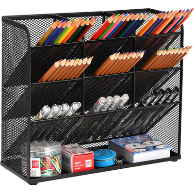 Organiseur de bureau en maille, porte-stylo multifonctionnel, organisateur de bureau pour fournitures scolaires, porte-stylo pour la maison et le bureau, support de rangement pour fournitures artistiques (porte-stylo en maille)