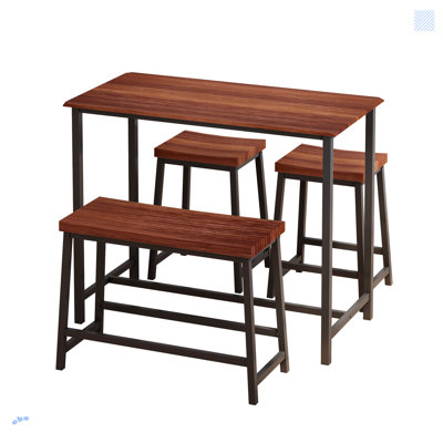 Ensemble de table de salle à manger 4 pièces avec structure en métal et 2 tabourets + 1 banc