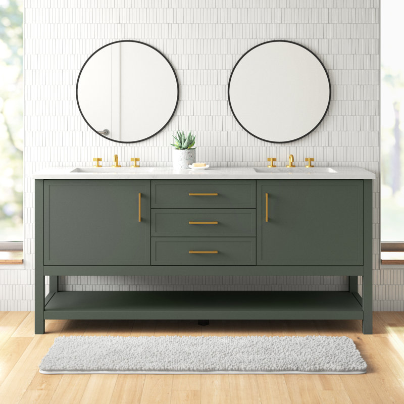 Vicini 72" Double Bathroom Vanity, Vintage Green/Brushed Gold