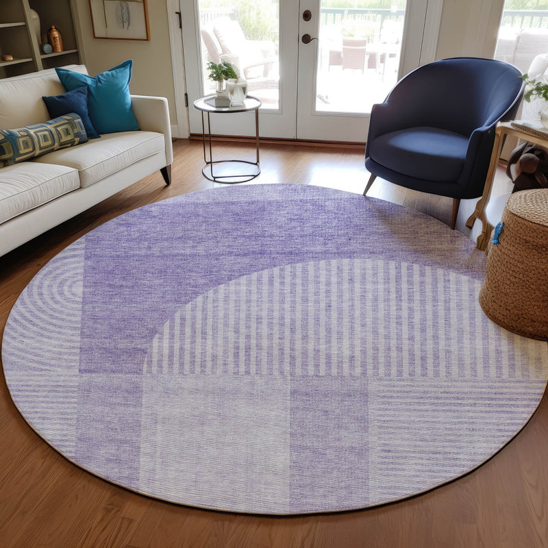 Naadiya Washable Geometric Indoor / Outdoor Rug, Round 8'