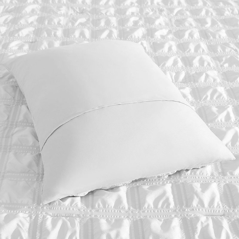 Ensemble d'édredon 3 pièces Seersucker, Édredon pour lit simple + 2 taies décoratives st, Blanc