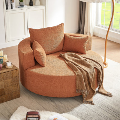 Chaise pivotante à 360 ° avec coussins amovibles - rouge orange, chenille, siège profond pour le salon, la chambre à coucher, le bureau rouge doux et le siège, la maison et