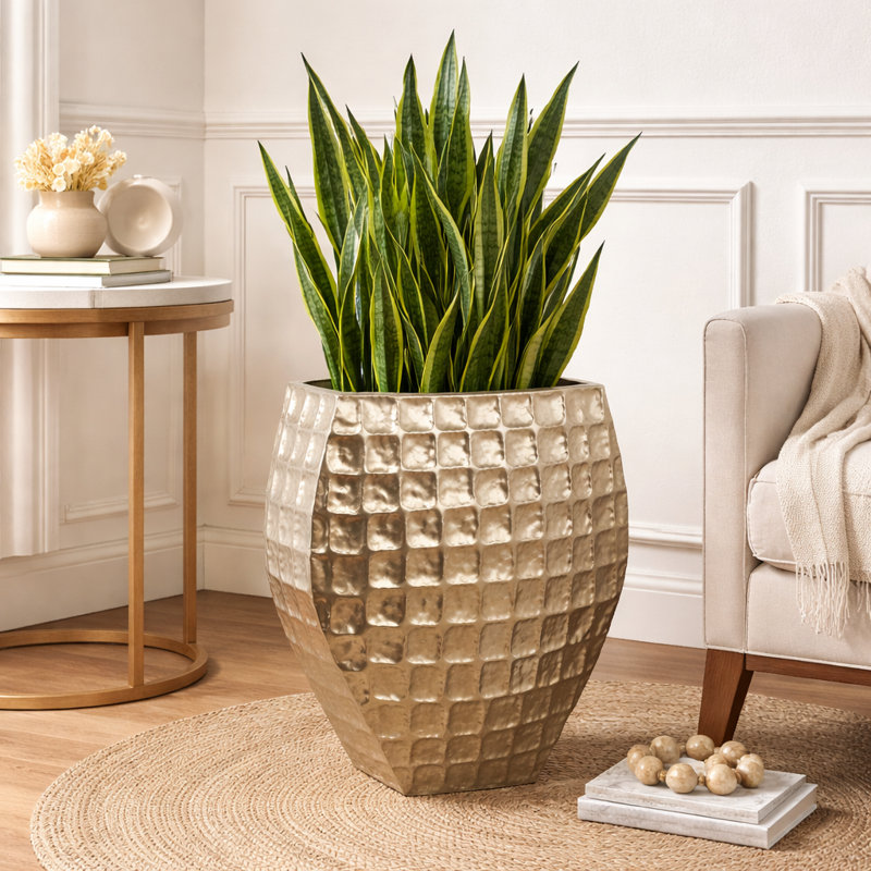 Sagebrook Home 25"H Metal Floor Planter, Gold, 29" H x 24" W x 12" D