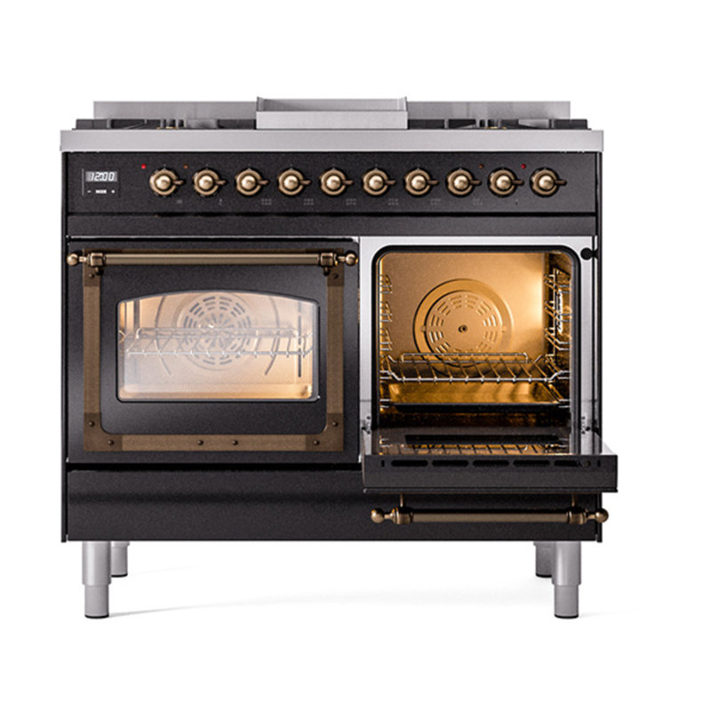 ILVE Nostalgie II Noblesse 40 in Dual Fuel Range, Natural Gas, Glossy Black/Bronze