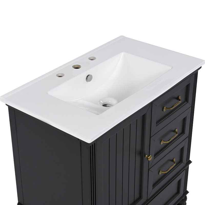 Meuble-lavabo 30 po avec lavabo, Noir, noir, noir, noir, Doré