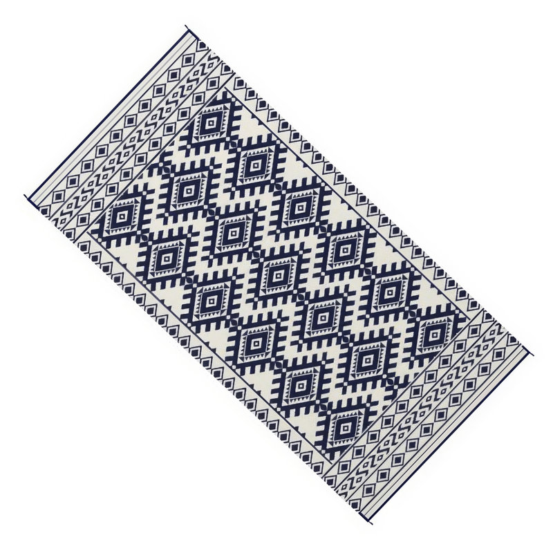Tapis extérieur Elyz XL, motif tribal bleu et blanc, résistant aux intempéries 9 x 18, Bleu / blanc, Rectangle 9 pi x 18 pi