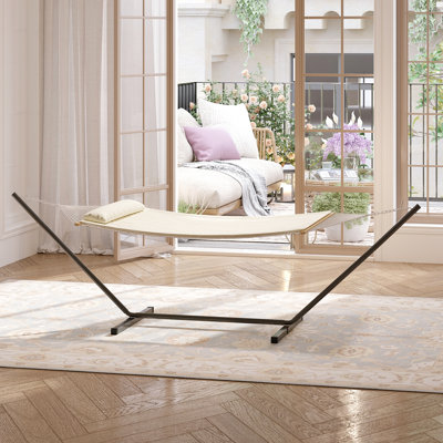 Hamac double portable avec support pour deux personnes, conception robuste pouvant supporter jusqu'à 450 lb de chaînes de suspension réglables, cadre en acier pliable, tissu résistant aux intempéries, idéal pour la cour arrière