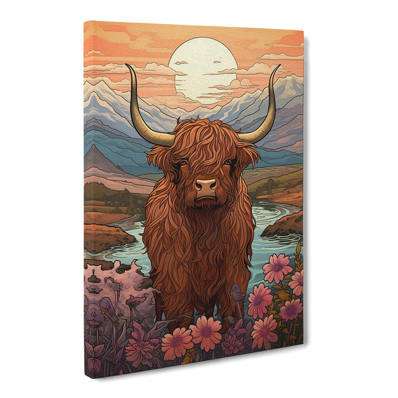 Highland Cow Nouveau - Wrapped Canvas, 50cm H x 35cm W x 3cm D