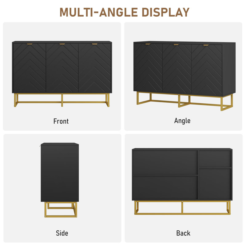 3 - Door Rectangle Accent Cabinet, Black