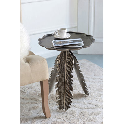Table d'appoint 16,9 x 16,9 x 19,7 feuilles, finition argent antique