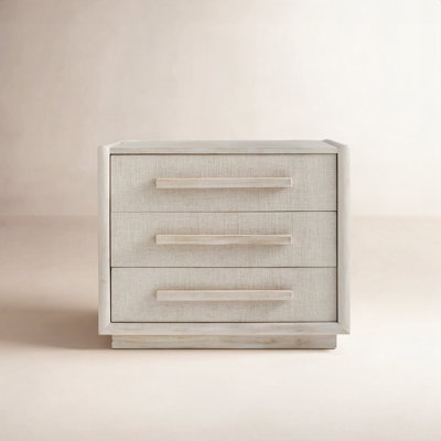 Rhydian Dysen 3 - Drawer Solid Wood Nightstand in Linen/Beige