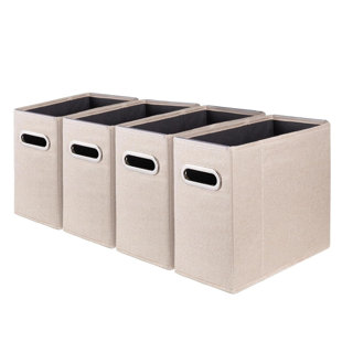 4 Pack Beige Fabric Collapsible Letter Size File Organizer with Metal Handle & PVC Rails